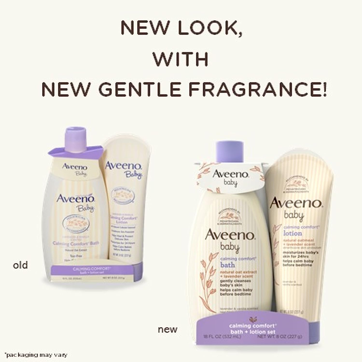 Aveeno Baby Calming Comfort Bath & Lotion Set, Night time Baby Skin Care Products with Natural Oat Extract, Lavender & Vanilla Scents, Paraben-Free, 2 Items - Image 2